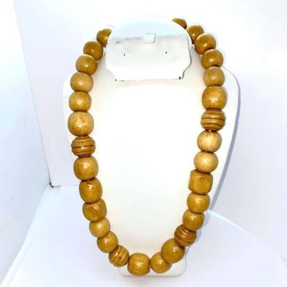 Handmade Wooden Beaded Necklace Square Round